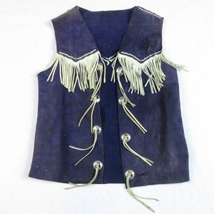 VTG Handmade Western Fringe Leather Vest Sz S